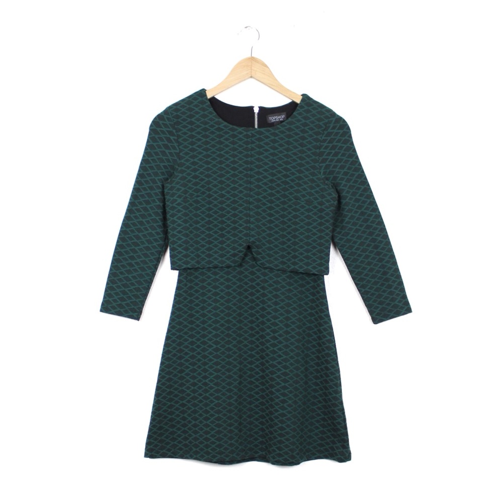Topshop Geo Print Notch Overlay 3/4 Sleeve Mini Dress - Picture 2 of 14